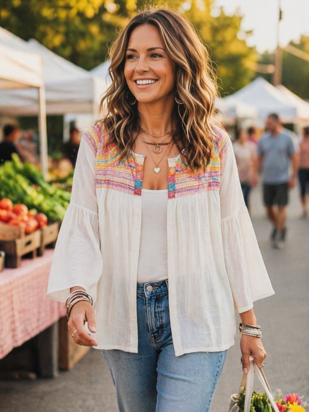 Tantrums Open Front Embroidered Tapestry Flowy Gauzy Boho Top w Bell Sleeves New